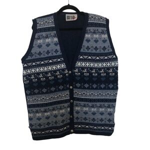 VINTAGE BRAND NEW Sweater Vest WOMEN'S 10 Blue Coastal Grandma Made in USA KNIT
